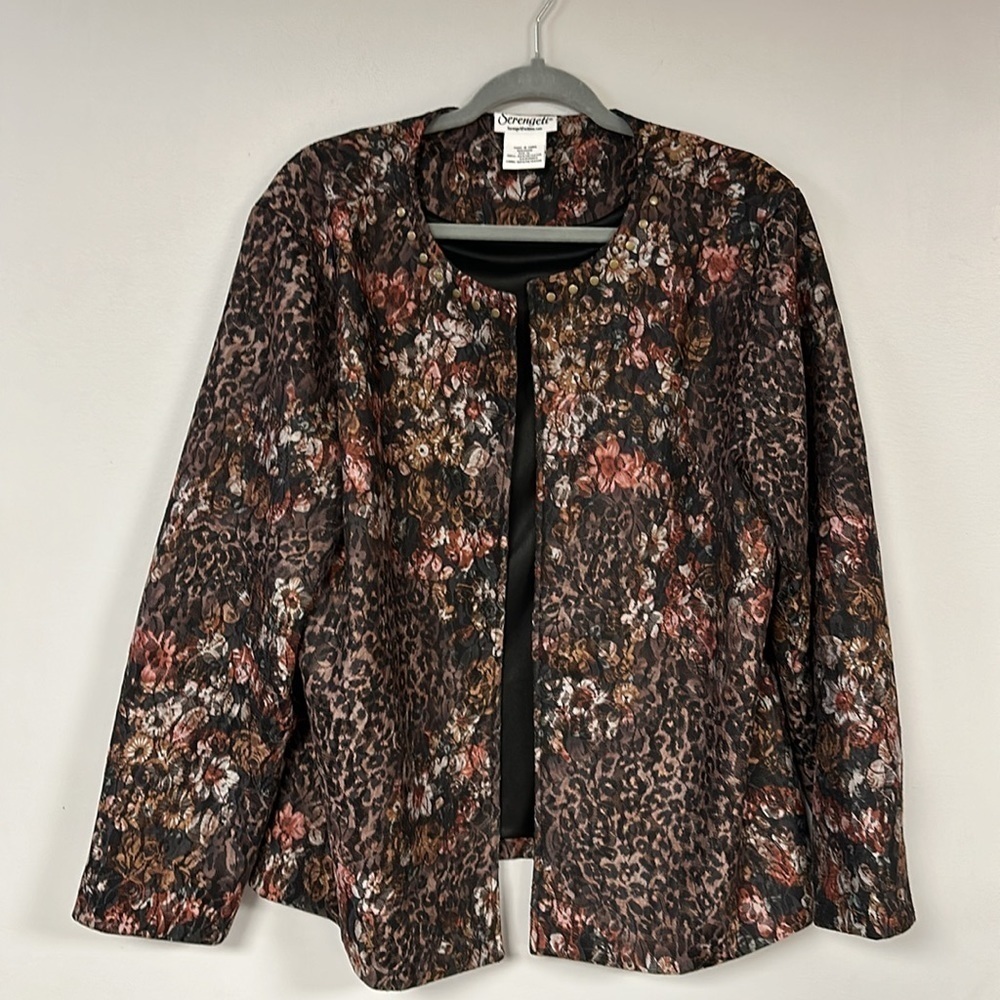 Serengeti Tapestry Jacket Blazer Beautiful Multicolor Floral Open Front XL